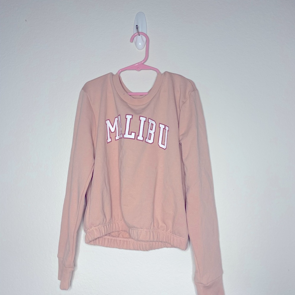 Pink and white crop top sweatshirt